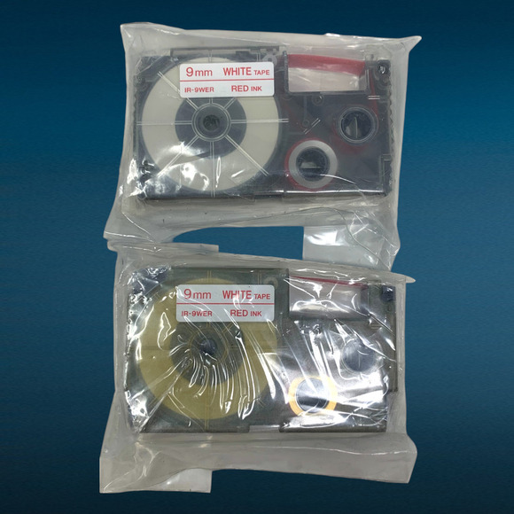 Lot 2 NEW Casio Label Printer Name Land 9mm IR-9WER White Tape Red Ink Sealed - Picture 1 of 3